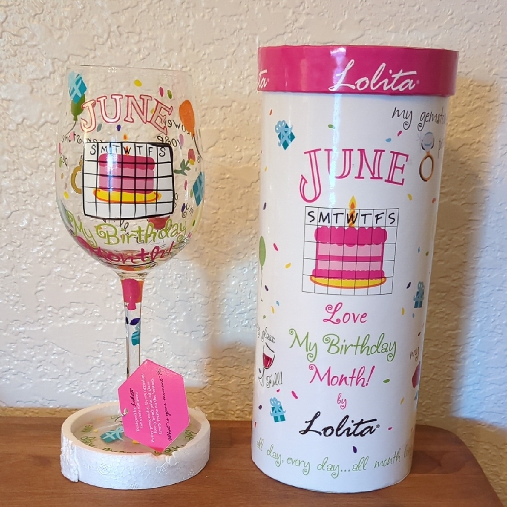 Lolita June Birthday Wine Glass - Pink and Multicolor